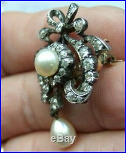 ANTIQUE 18ct GOLD DIAMONDS + PEARLS SET BOWithRIBBON/SWAG DESIGN BROOCH 7.16g