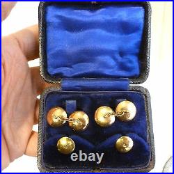 ANTIQUE ART DECO MENS 9CT TUTONE GOLD MOTHER OF PEARL CUFFLINKS + STUD SET WithBOX