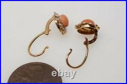 ANTIQUE FRENCH 18K GOLD CORAL & PEARL BROOCH & EARRINGS BOXED SET c1890