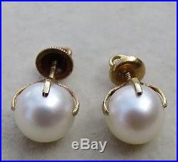 ANTIQUE VICTORIAN 14K GOLD PRONG SET 8MM CULTURED PEARL EARRINGSOLD SCREW POSTS