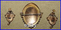 ANTIQUE VICTORIAN 14K GOLD SEEDPEARL ETRUSCAN Mourning Brooch/Earring SetEVC