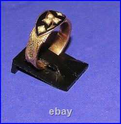 ANTIQUE VICTORIAN 9ct YELLOW GOLD ENAMEL 1908 PEARL SET HAIR DETAIL RING SIZE L