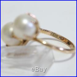 ART DECO 14K GOLD & DUAL PEARL in CLAW SETTING RING, 4.9 grams, size 6, EXC