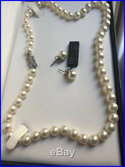 AUTHENTIC MIKIMOTO SEA MAGIC PEARL NECKLACE 18 14K Gold Clasp & EARRINGS SET
