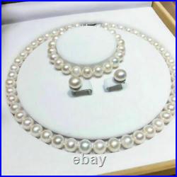 Aaa 7-8mm Akoya White Pearl Necklace Bracelet Earring Set 14k