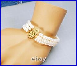 Akoya 14k Filigree Double Strand Pearl Necklace and Triple Bracelet SET