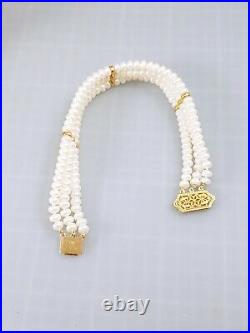 Akoya 14k Filigree Double Strand Pearl Necklace and Triple Bracelet SET