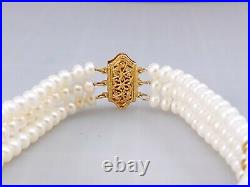 Akoya 14k Filigree Double Strand Pearl Necklace and Triple Bracelet SET