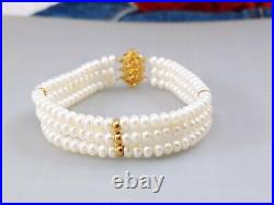 Akoya 14k Filigree Double Strand Pearl Necklace and Triple Bracelet SET