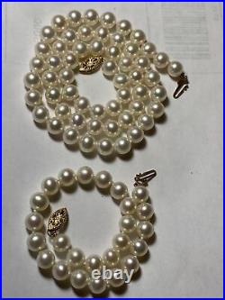 Akoya Japan Pearl Set Choker & Bracelet 14K Grade AAA Vintage Mint Knotted