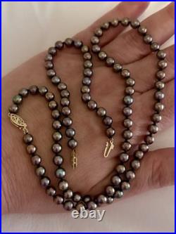 Akoya Pearl 5.9mm-5.5mm Black w Pink Overtone Necklace & Bracelet Set 14k Clasps