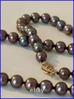 Akoya Pearl 5.9mm-5.5mm Black w Pink Overtone Necklace & Bracelet Set 14k Clasps