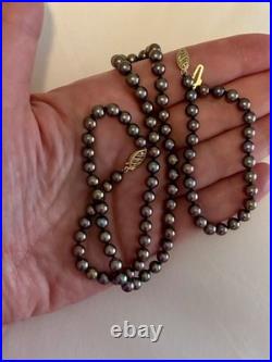 Akoya Pearl 5.9mm-5.5mm Black w Pink Overtone Necklace & Bracelet Set 14k Clasps