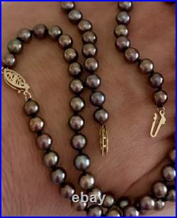 Akoya Pearl 5.9mm-5.5mm Black w Pink Overtone Necklace & Bracelet Set 14k Clasps