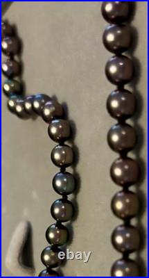 Akoya Pearl 5.9mm-5.5mm Black w Pink Overtone Necklace & Bracelet Set 14k Clasps