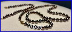 Akoya Pearl 5.9mm-5.5mm Black w Pink Overtone Necklace & Bracelet Set 14k Clasps