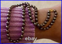 Akoya Pearl 5.9mm-5.5mm Black w Pink Overtone Necklace & Bracelet Set 14k Clasps