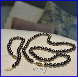 Akoya Pearl 5.9mm-5.5mm Black w Pink Overtone Necklace & Bracelet Set 14k Clasps