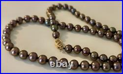 Akoya Pearl 5.9mm-5.5mm Black w Pink Overtone Necklace & Bracelet Set 14k Clasps