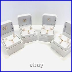 Akoya Pearl Stud Earrings & Pendant Necklace Jewelry Set 8mm or 9mm 14KY AAA