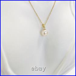 Akoya Pearl Stud Earrings & Pendant Necklace Jewelry Set 8mm or 9mm 14KY AAA