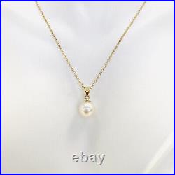 Akoya Pearl Stud Earrings & Pendant Necklace Jewelry Set 8mm or 9mm 14KY AAA