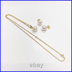 Akoya Pearl Stud Earrings & Pendant Necklace Jewelry Set 8mm or 9mm 14KY AAA