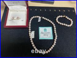 Akoya Pink Pearl Jewelry Set with 14k Gold Necklace, Bracelet, Stud Earrings DS30