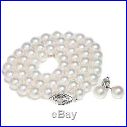 Akoya pearl necklace Earrings Set 7 7.5 mm 14k White Gold 18