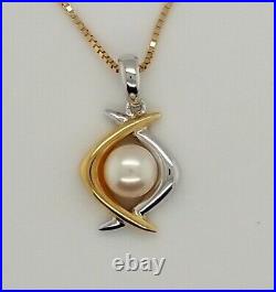 Albert David 20 Yellow Gold Necklace With Pearl Pendant Set In Two tone-Gold