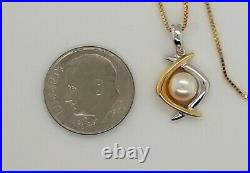 Albert David 20 Yellow Gold Necklace With Pearl Pendant Set In Two tone-Gold