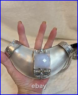 Alexis Bittar White Silver Lucite, Blue Stone, Deco Necklace & Bracelet Set