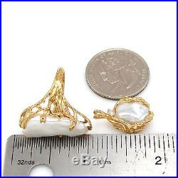 Alluring 14k Yellow Gold Pearl & Diamond Ring Sz 6.25 & Pendant Set GM RL