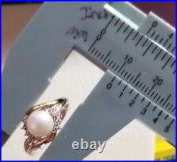 Alwand Vahan 10k Yellow Gold&Sterling silver PEARL Diamond pendant Ring Set