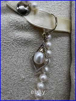 Alwand Vahan AV 14k Pearl & Diamond Drop 17 18 Necklace Earrings Set