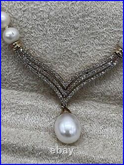 Alwand Vahan AV 14k Pearl & Diamond Drop 17 18 Necklace Earrings Set