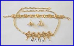 Amazing 21k 875 Yellow Gold Cultured Pearl Necklace Earring Bracelet Parure Set