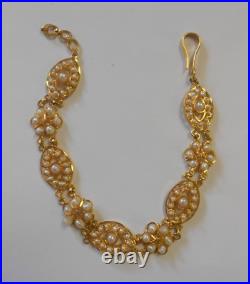 Amazing 21k 875 Yellow Gold Cultured Pearl Necklace Earring Bracelet Parure Set