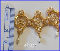Amazing 21k 875 Yellow Gold Cultured Pearl Necklace Earring Bracelet Parure Set