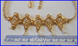 Amazing 21k 875 Yellow Gold Cultured Pearl Necklace Earring Bracelet Parure Set