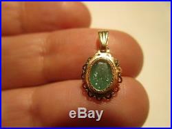 Amazing Estate 14k Solid Gold Genuine Emerald Leverback Earrings And Pendant Set