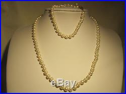 Amazing Vintage 14k Gold Genuine Cultured Pearl Necklace & Bracelet Set Estate