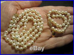 Amazing Vintage 14k Gold Genuine Cultured Pearl Necklace & Bracelet Set Estate