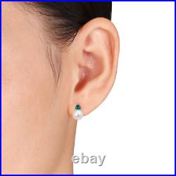 Amour 10K White Gold FW Pearl & Created Emerald Earrings, Pendant & Chain Set
