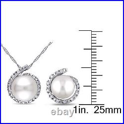 Amour 10K White Gold FW Pearl & Diamond Halo Stud Earrings, Pendant & Chain Set