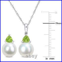 Amour 10K White Gold FW Pearl & Peridot Earrings, Pendant & Chain Set