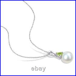 Amour 10K White Gold FW Pearl & Peridot Earrings, Pendant & Chain Set