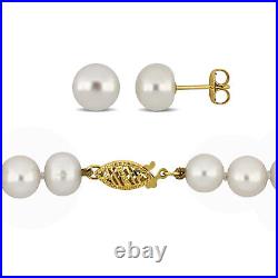 Amour 10K Yellow Gold Cultured Freshwater Pearl Stud Earrings & 18 Necklace Set