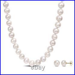 Amour 14K Yellow Gold 9-10mm Freshwater Pearl Strand Necklace & Earrings Set