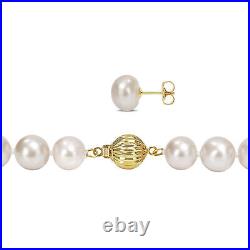 Amour 14K Yellow Gold 9-10mm Freshwater Pearl Strand Necklace & Earrings Set